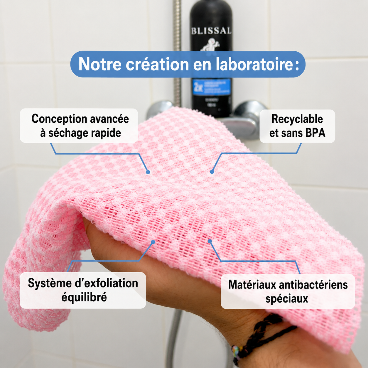 Serviette de douche exfoliante et antibactérienne Blissal