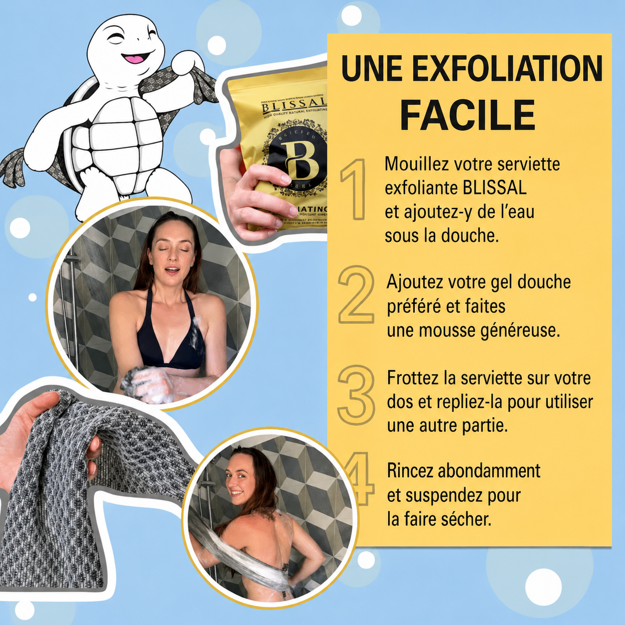Serviette de douche exfoliante et antibactérienne Blissal